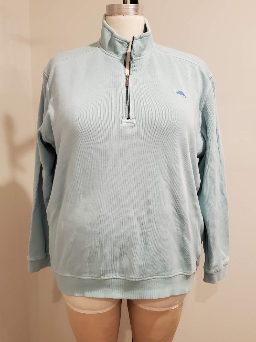 Tommy Bahama RELAX Half Zip Pullover Sweatshirt Mens 3XL Light Blue Ribbed 100%